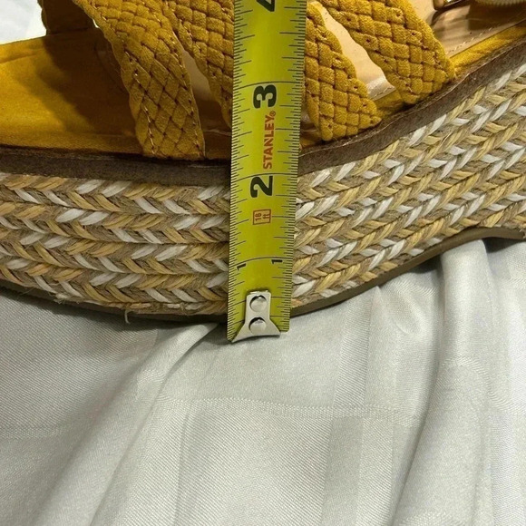 platform JustFab women sandals sz 6.5 yellow heel wedge espadrille,ankle strap - Picture 8 of 15